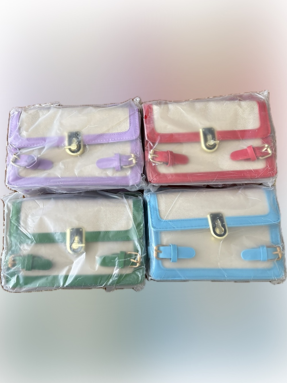 NWOT 4pcs Canvas Crossbody Bag with Color Trim - Purple, Red, Green, Blue (Set)